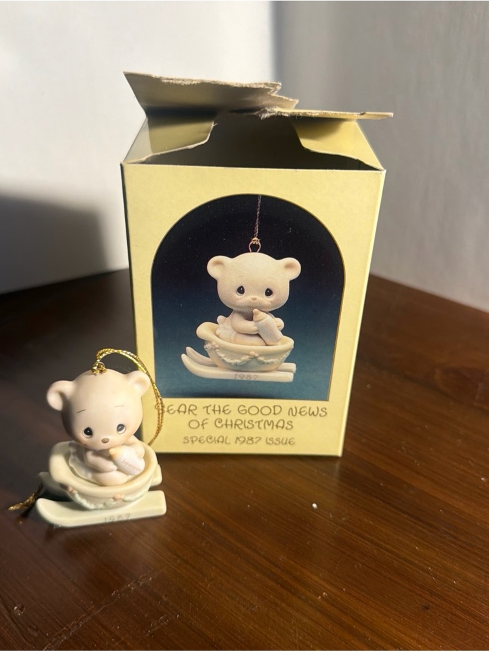Precious Moments Cream Bear 'Bear the Good News' Christmas Ornament